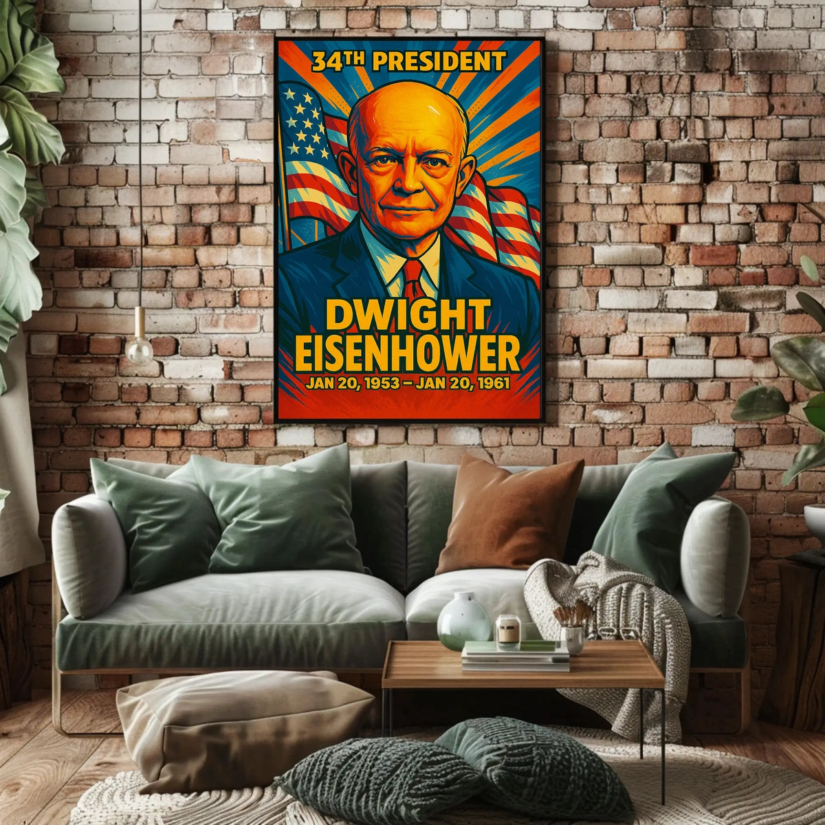 Dwight D. Eisenhower 34th President of the United States Colorful Comic Book Style Poster