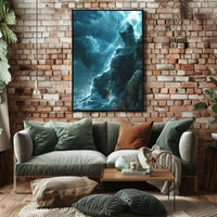 Mystical Storm Wizard Overlooking Ocean Fantasy or Mythology Poster PosterGoat