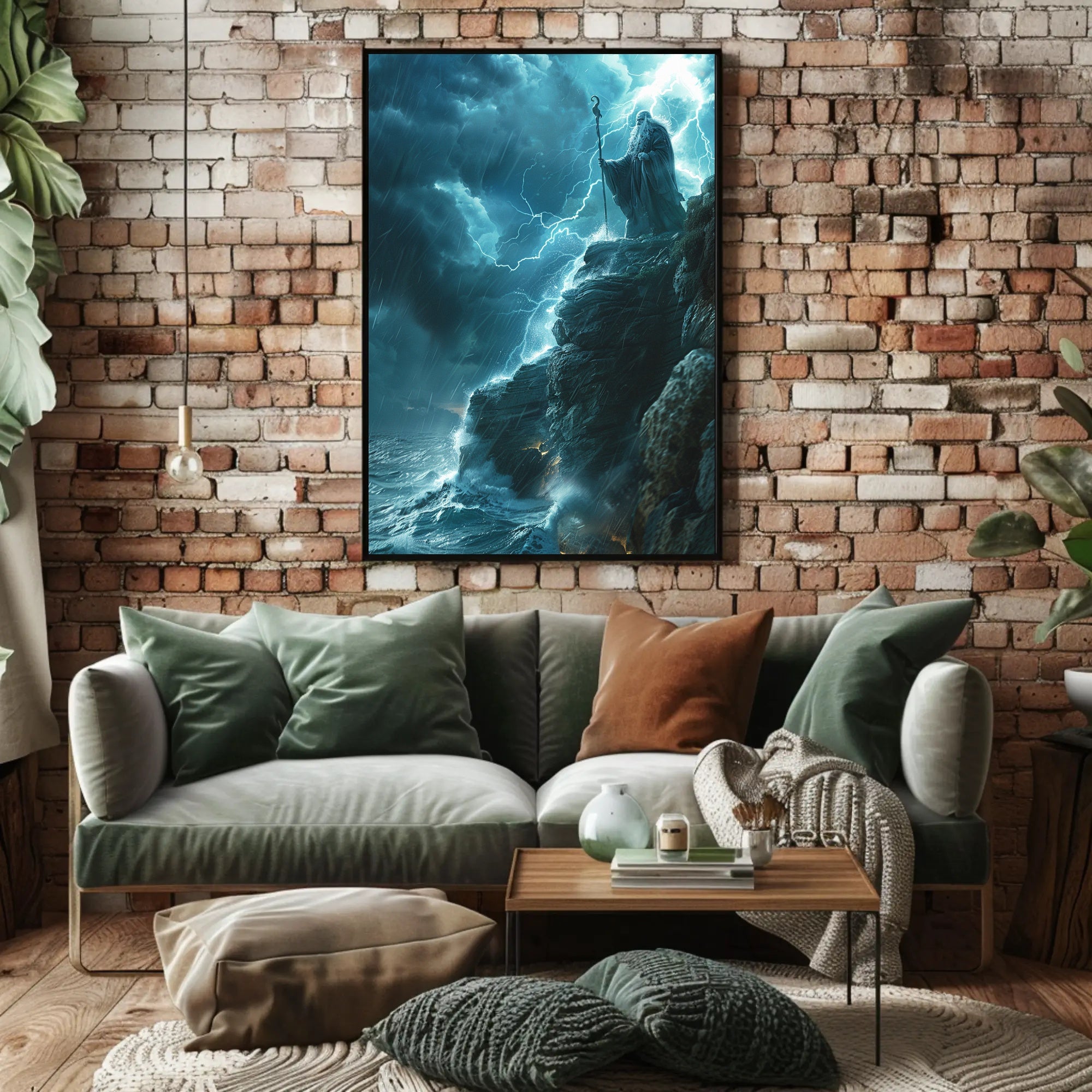Mystical Storm Wizard Overlooking Ocean Fantasy or Mythology Poster PosterGoat