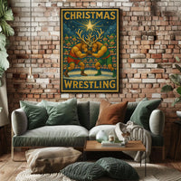 Christmas Wrestling Reindeer: A Whimsical Sports Poster
