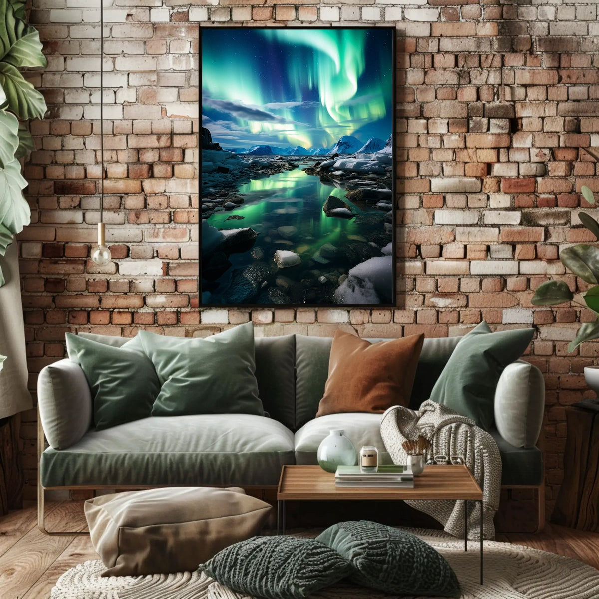Aurora Borealis Over Icy Landscape Poster