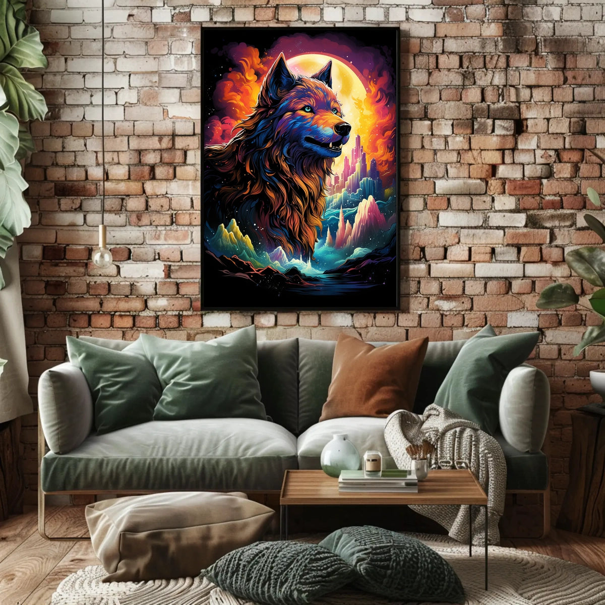 Majestic Wolf Psychedelic Landscape Art Poster