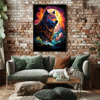 Majestic Wolf Psychedelic Landscape Art Poster
