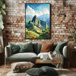 Machu Picchu Geometric Art: Adventurous Travel Poster