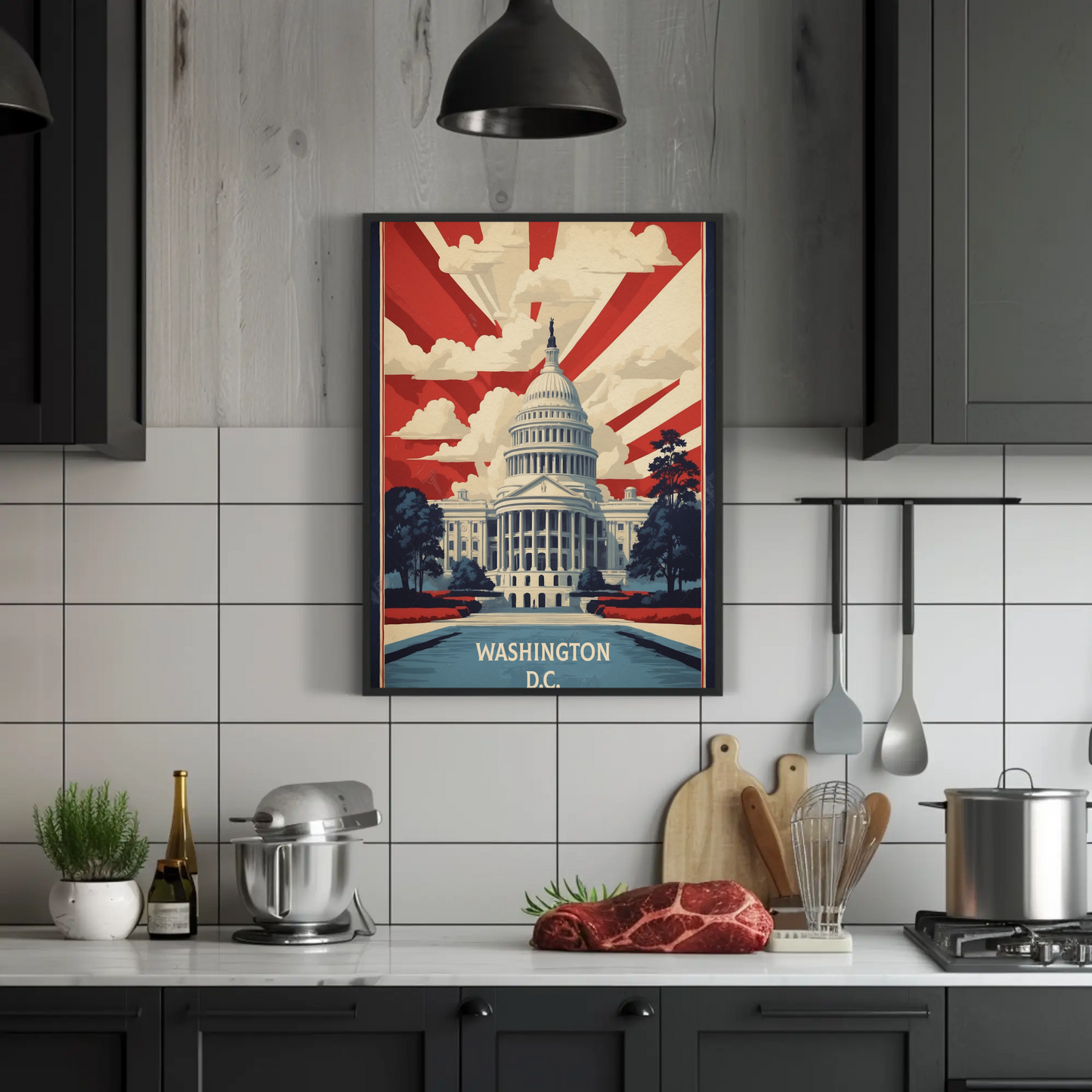 Washington D.C. Capitol Rays Sunrise Glory Vintage Travel Poster