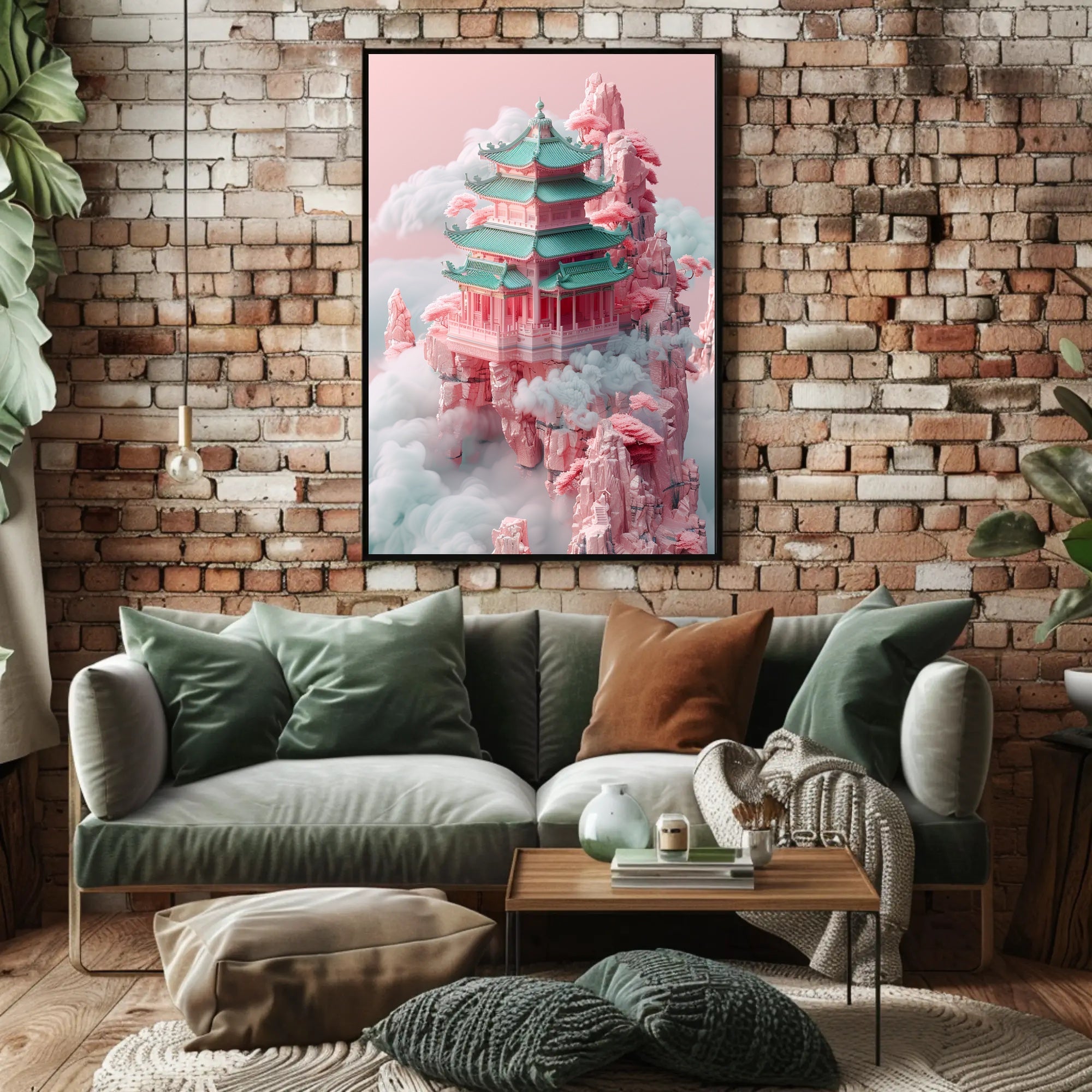 Floating Pagoda In The Clouds Poster PosterGoat
