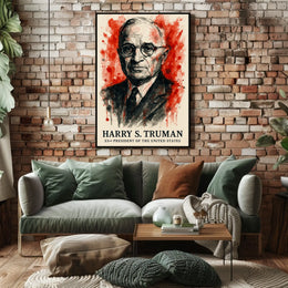 Truman Watercolor Art Historic Presidential Poster