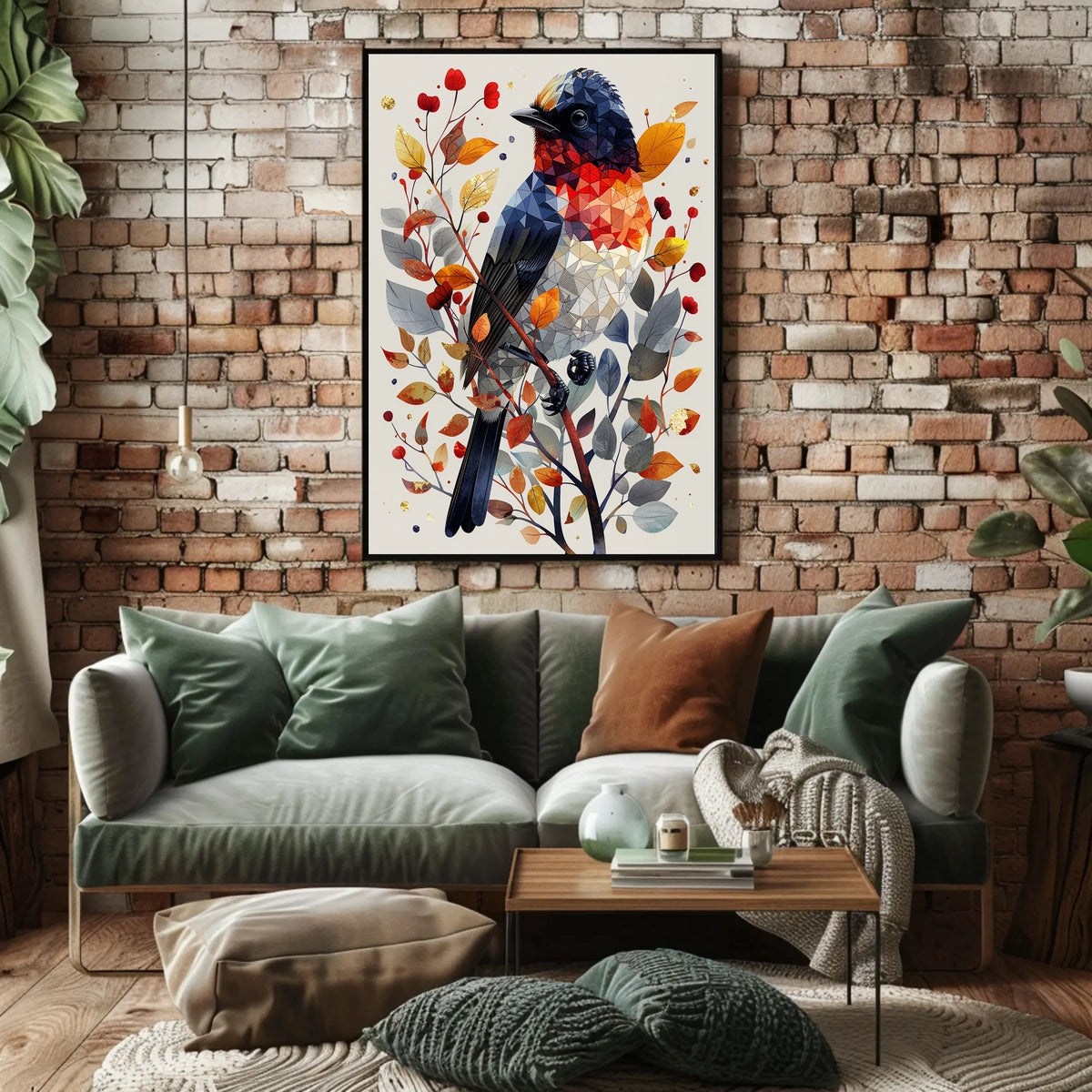 Geometric Bird In Autumn Foliage Poster