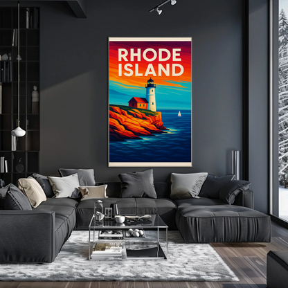 Rhode Island Coast Lighthouse Ocean Sunset Travel Poster