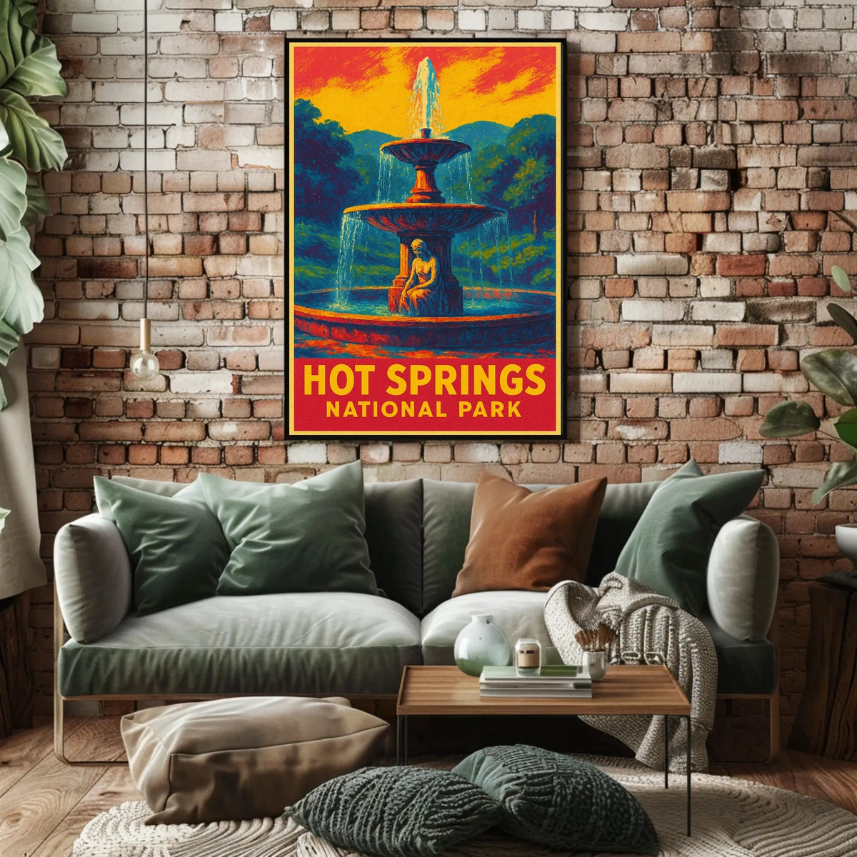 Hot Springs National Park Vintage Fountain Serenity Sunrise Escape Impressionism Poster