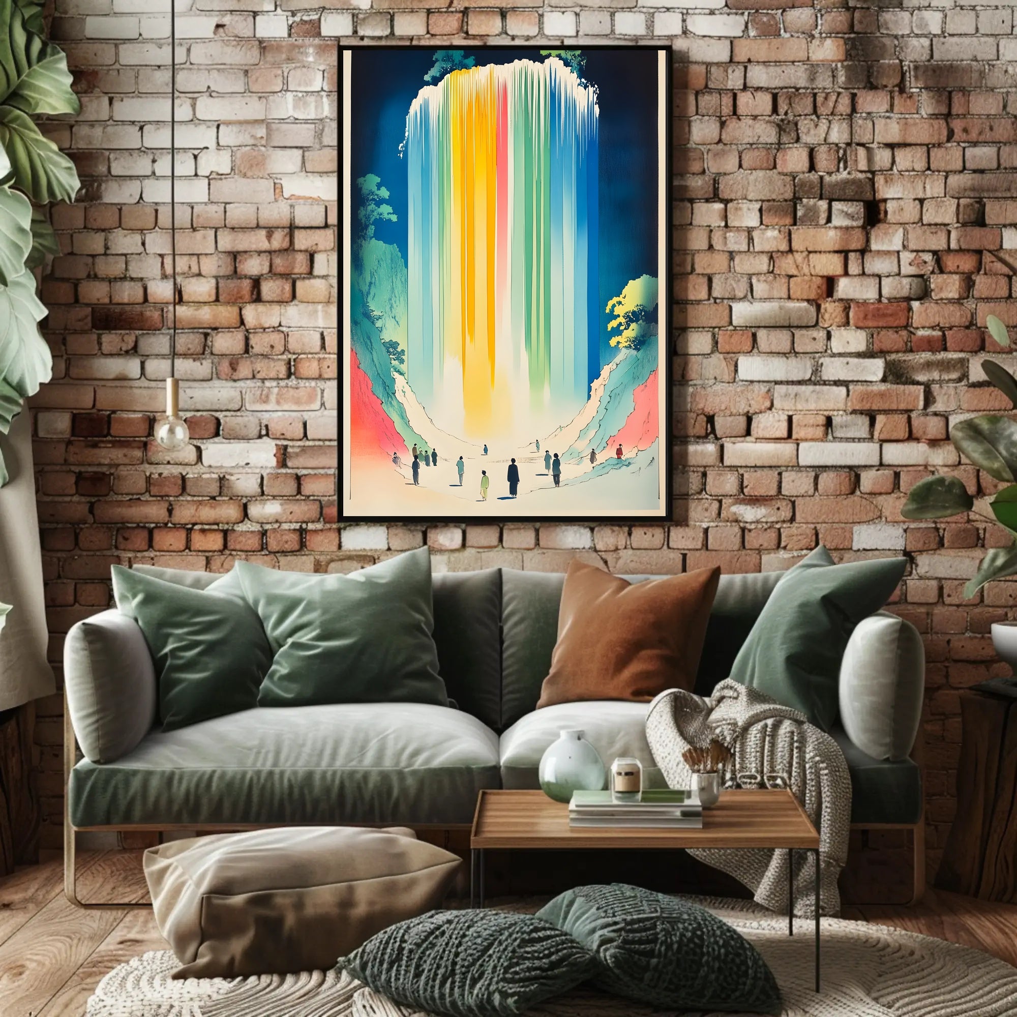 Serene Waterfall Poster Colorful Minimalist Wall Art