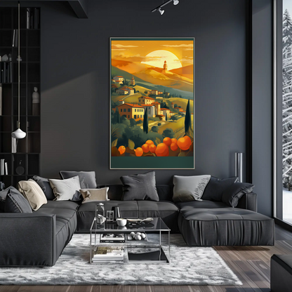 Tuscan Sunset Over Rolling Hillside Travel Poster