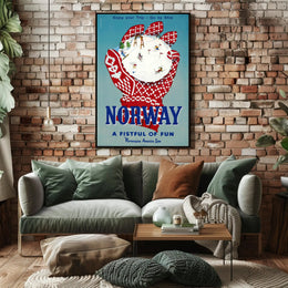 Vintage Norway Travel Poster with Nordic Skiing Adventure PosterGoat