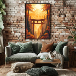 Japanese Torii Gate Autumn Landscape Poster Art