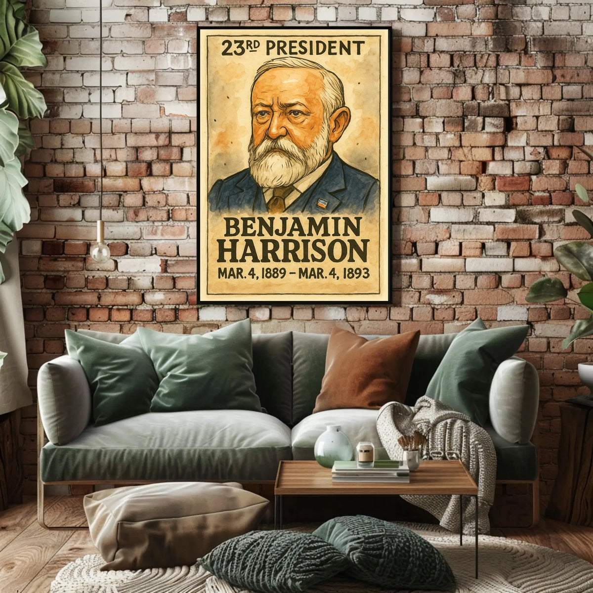Benjamin Harrison 23rd President of the United States Exaggerated Cartoon Sketch Poster