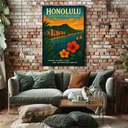 Honolulu Adventure Vintage Travel Poster Art