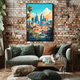 Vibrant Los Angeles Cityscape Illustration Travel Poster
