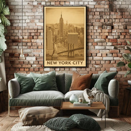New York City Poster Timeless Sepia Skyline for Home Decor