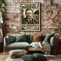 Theodore Roosevelt 26th President of the United States B & W Comic Sketch Poster