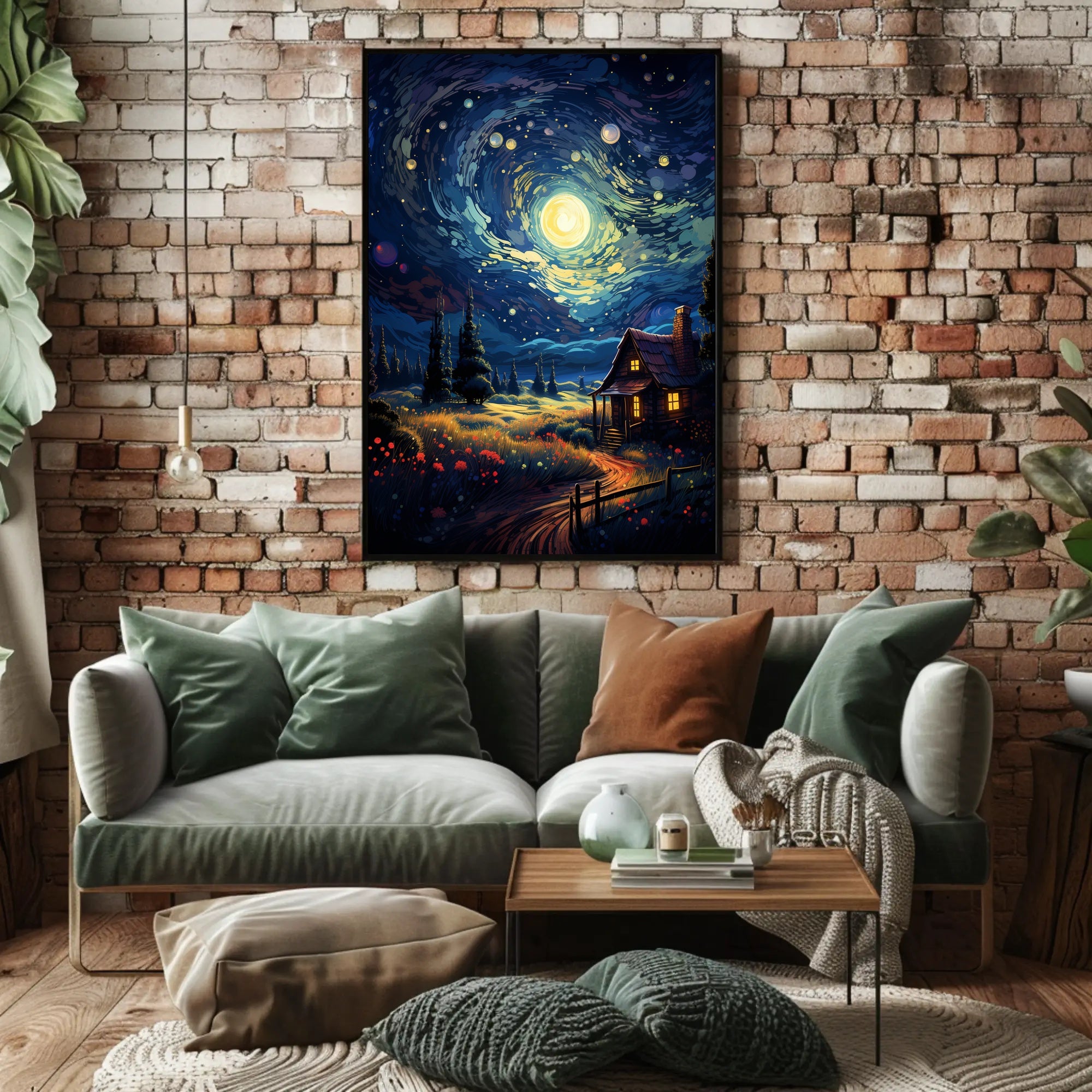 Starry Night Cottage Poster