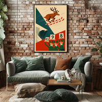 Whimsical Skiing Reindeer Retro Art Sports Poster