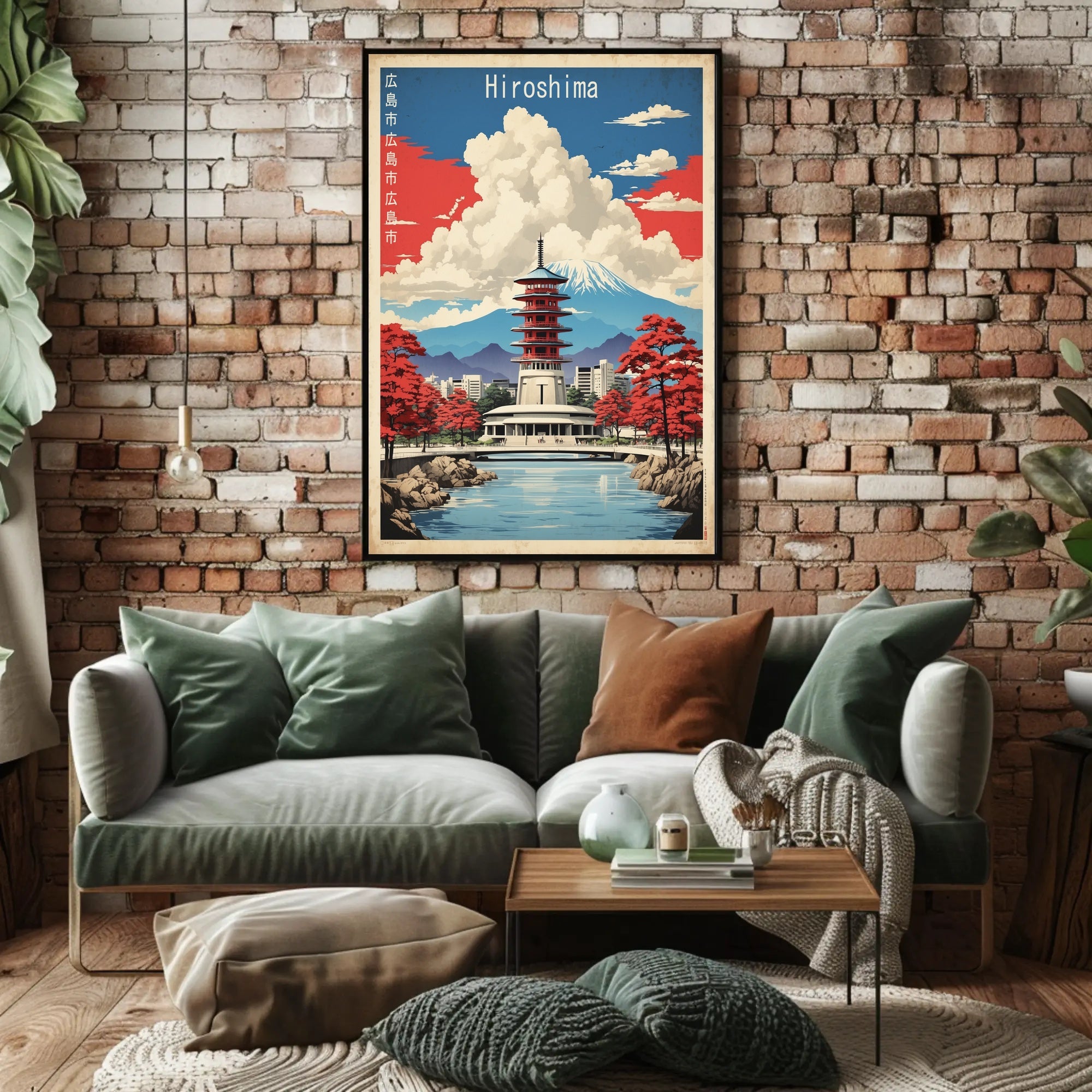 Japanese Pagoda with Red Trees Travel Poster