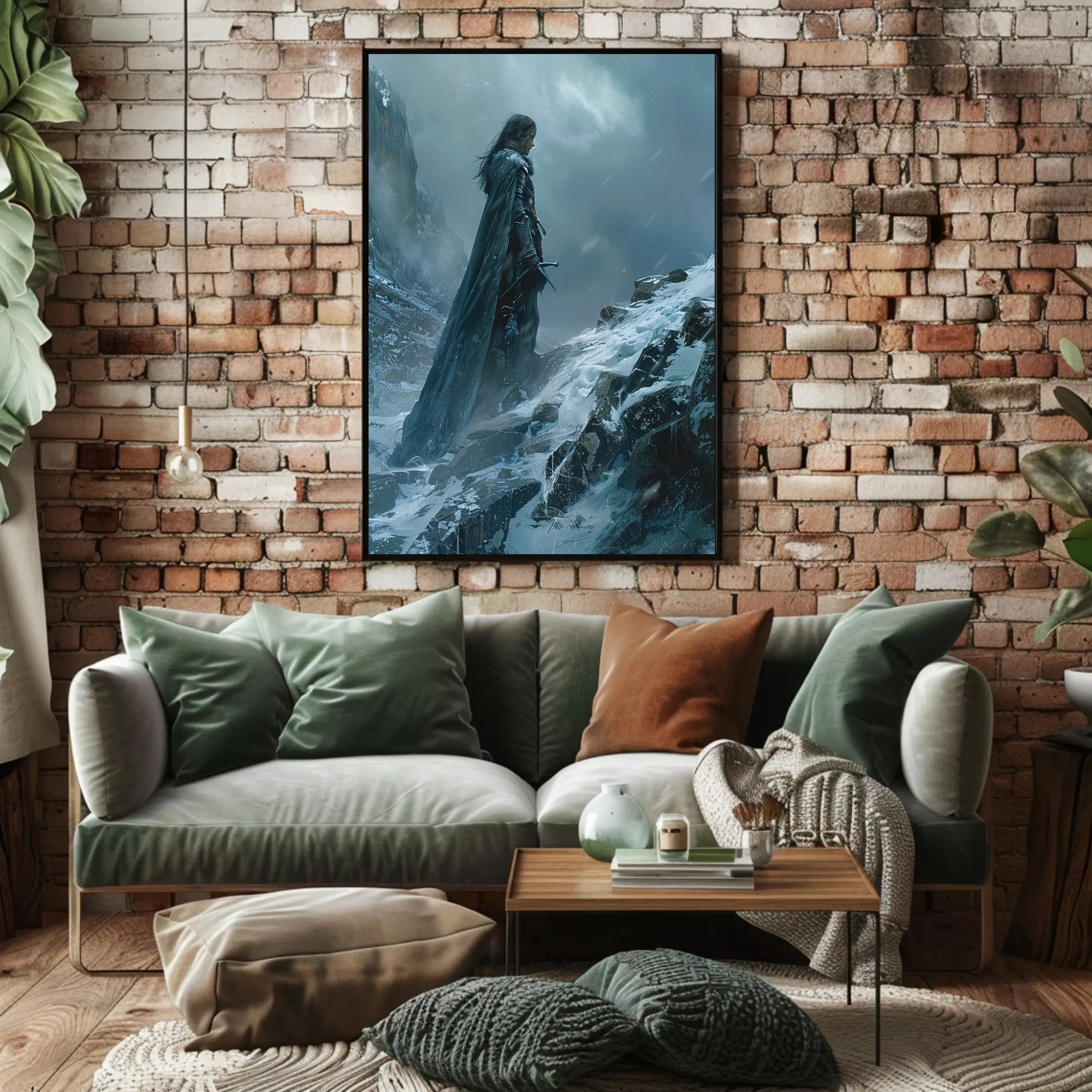 Solitary Warrior in Snow: Epic Fantasy or Mythology Poster PosterGoat