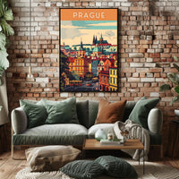 Prague Cityscape Architectural Art Print - Travel Poster