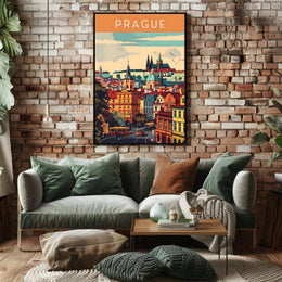 Prague Cityscape Architectural Art Print - Travel Poster