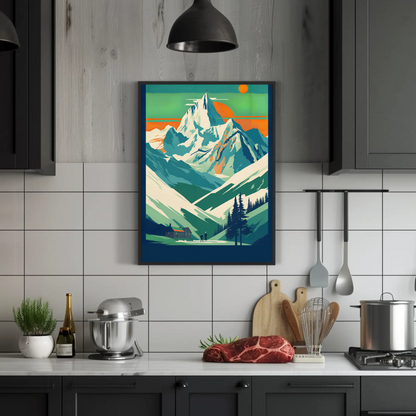 Cable Cars Over Dramatic Mountain Valley Vintage Travel Poster