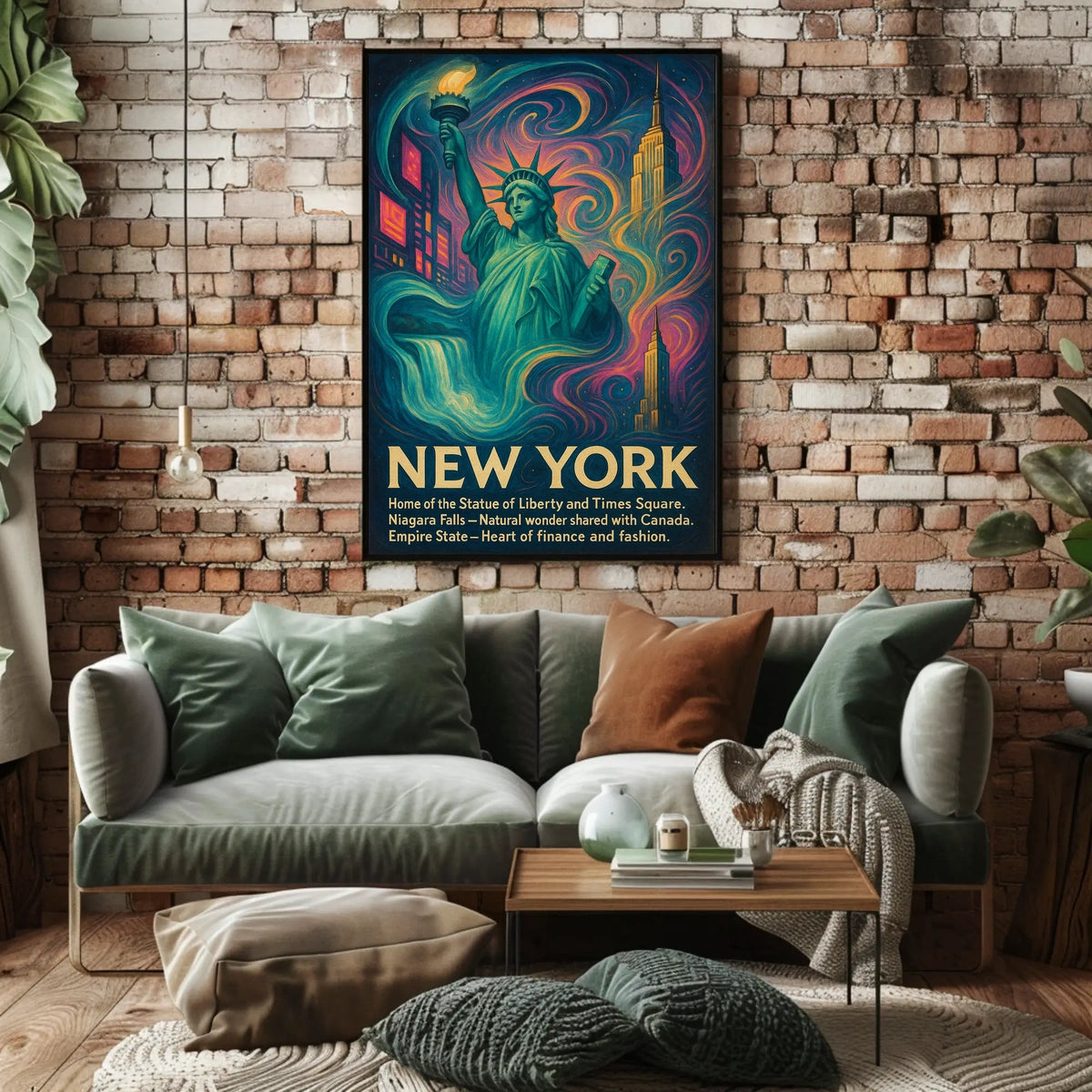 New York Landmarks City Skyline Poster Vintage Wall Art