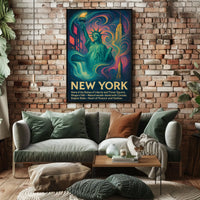 New York Landmarks City Skyline Poster Vintage Wall Art