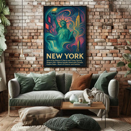 New York Landmarks City Skyline Poster Vintage Wall Art