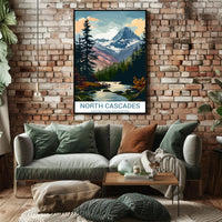 North Cascades Vintage Landscape Art National Park Poster
