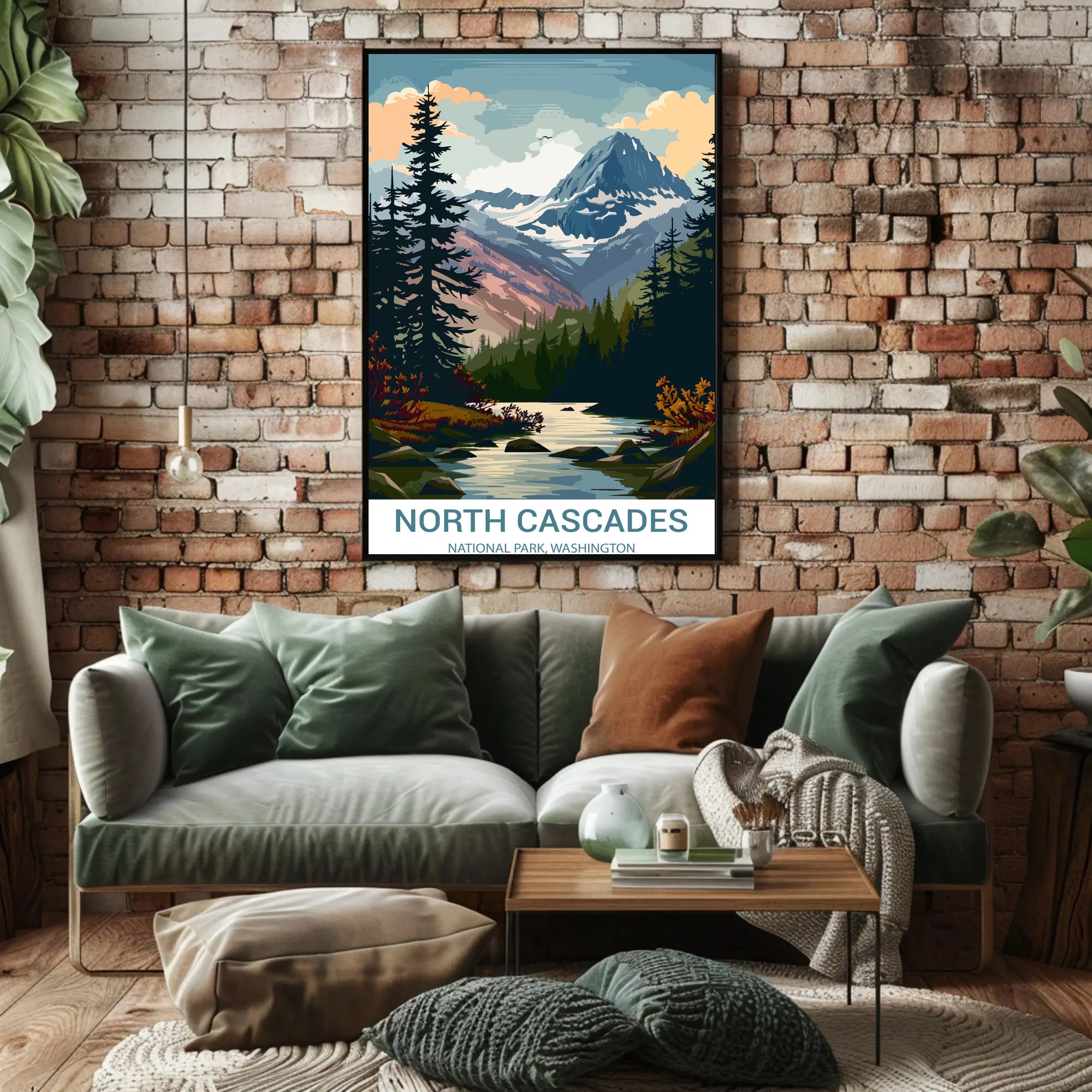 North Cascades Vintage Landscape Art National Park Poster