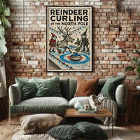 Reindeer Curling at the North Pole Poster