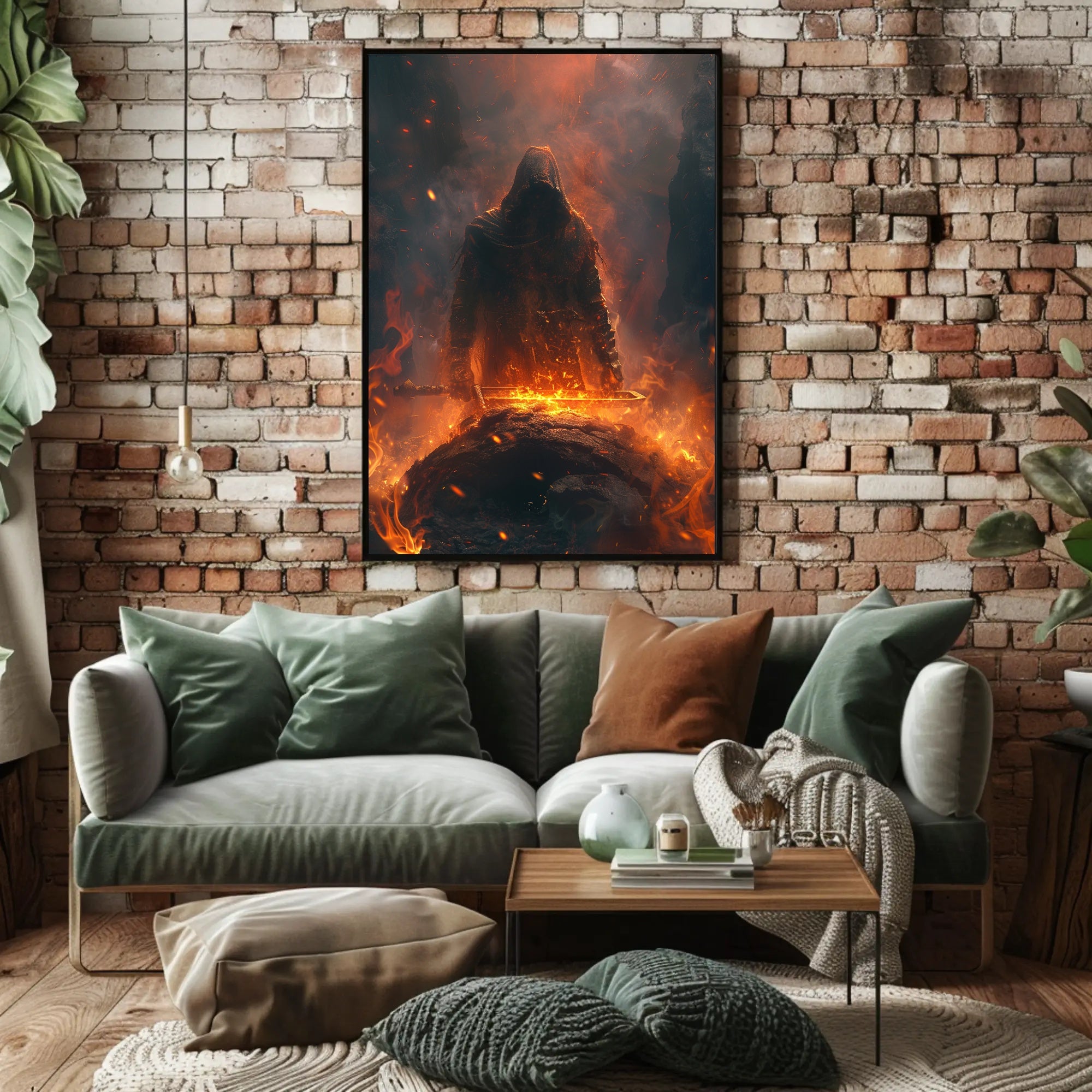 Mysterious Warrior with Glowing Sword Fantasy or Mythology Poster PosterGoat