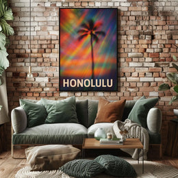 Vibrant Honolulu Skyline Digital Painting Poster