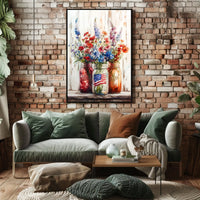 Three Rustic Mason Jars Vintage Wall Decor Artwork Poster