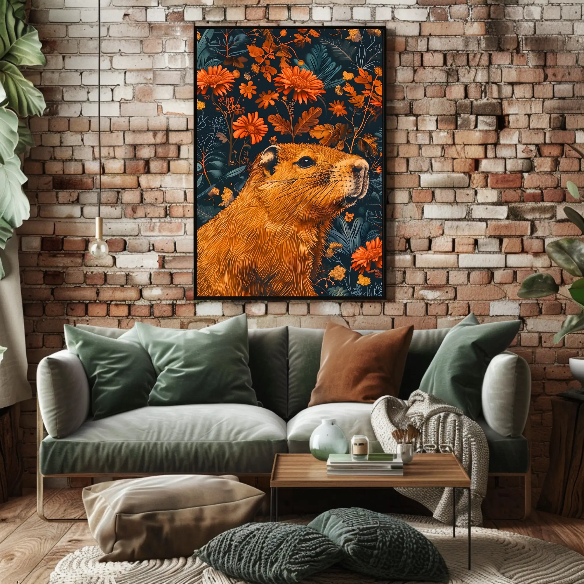 Nature-Inspired Groundhog and Floral Illustration Animal Poster