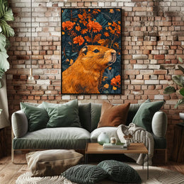 Nature-Inspired Groundhog and Floral Illustration Animal Poster