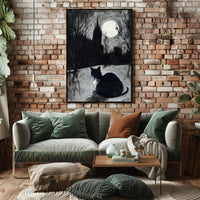 Moonlit Cat with Gothic Castle Artistic Poster PosterGoat