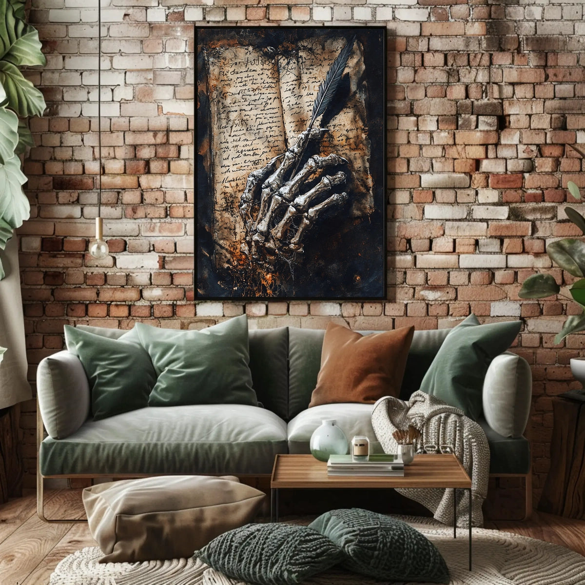 Skeletal Hand with Quill Art Print - Abstract Poster
