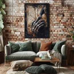 Skeletal Hand with Quill Art Print - Abstract Poster