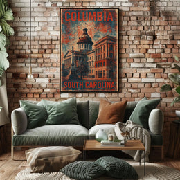 Patriotic South Carolina State House Vintage Travel Poster