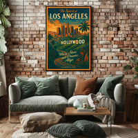 Los Angeles Hollywood Retro Vintage Travel Poster