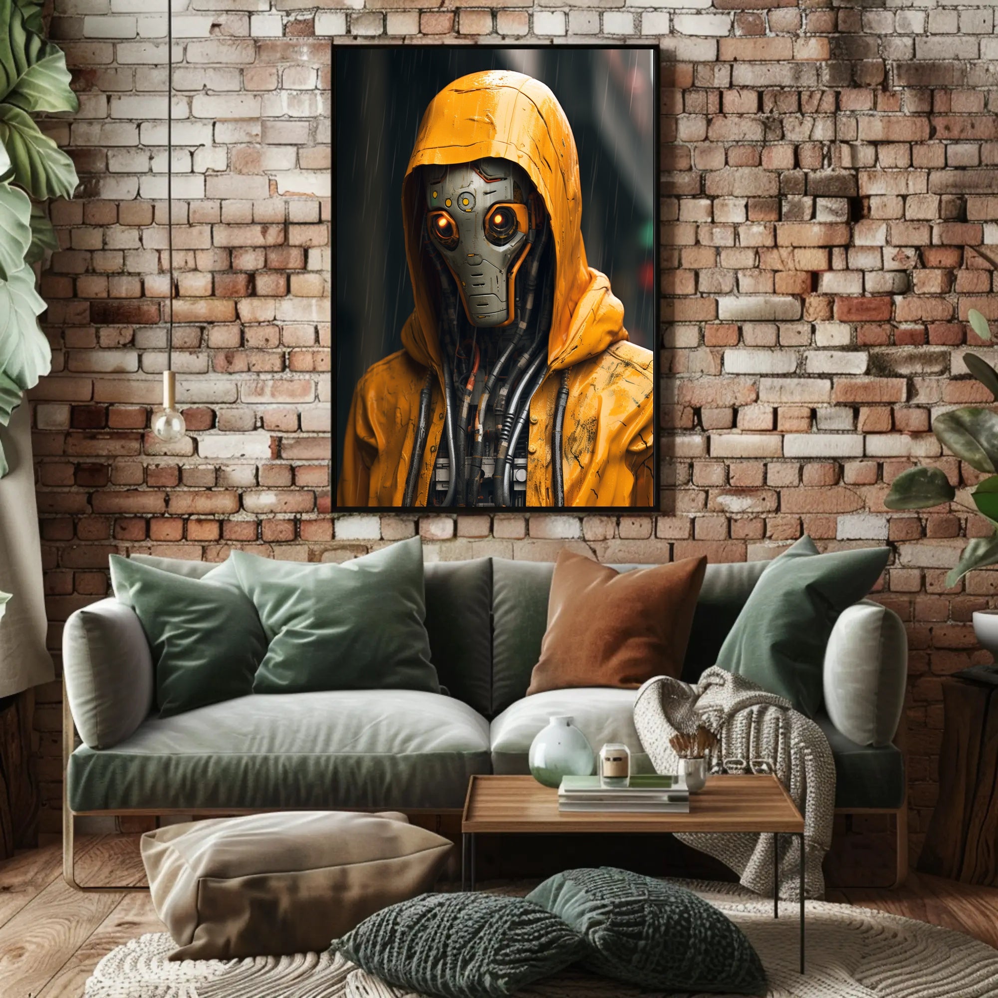 Cybernetic Sentinel In The Rain Poster PosterGoat