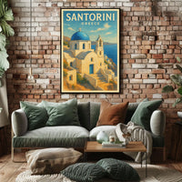 Santorini Greece Vintage Travel Lovers Poster