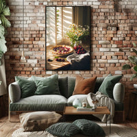 rustic kitchen counter with cherry pie Poster