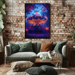 Enchanted Carousel in Autumn Night Fantasy or Mythology Poster